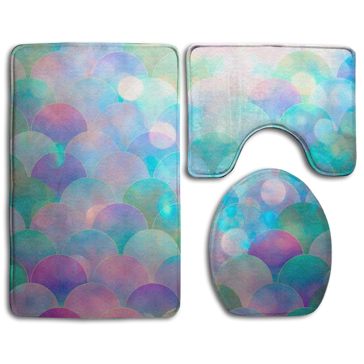 PUDMAD Sparking Mermaid Fish Scales 3 Piece Bathroom Rugs Set Bath Rug ...