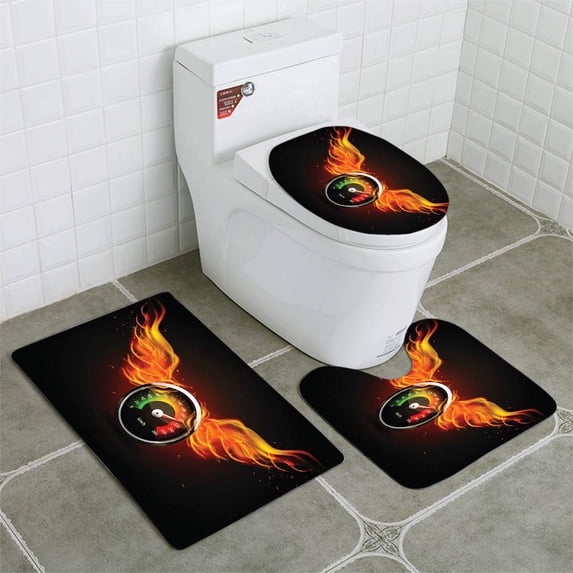 PUDMAD Speedometer fire Wings 3 Piece Bathroom Rugs Set Bath Rug Contour Mat and Toilet Lid Cover