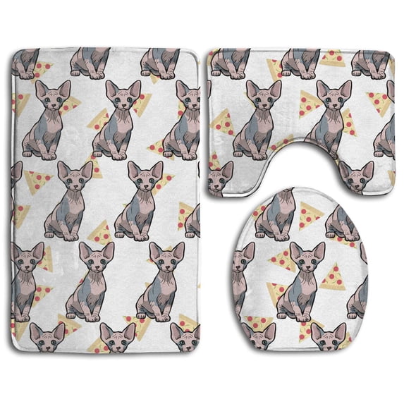 PUDMAD Sphynx Cat Taco 3 Piece Bathroom Rugs Set Bath Rug Contour Mat and Toilet Lid Cover