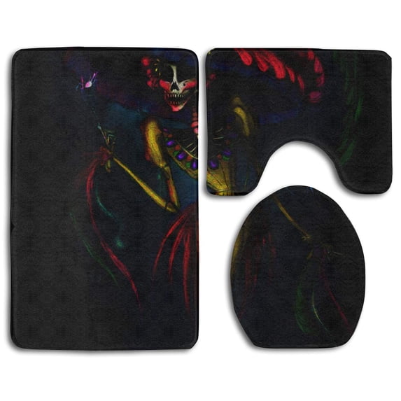 PUDMAD Spider Skull Girl 3 Piece Bathroom Rugs Set Bath Rug Contour Mat and Toilet Lid Cover
