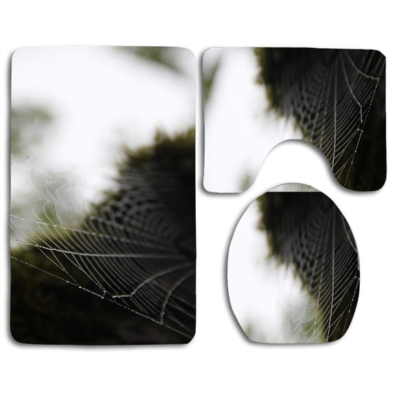PUDMAD Spider Webs 3 Piece Bathroom Rugs Set Bath Rug Contour Mat and Toilet Lid Cover