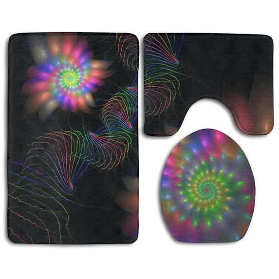 PUDMAD Spiral Tie Dye 3 Piece Bathroom Rugs Set Bath Rug Contour Mat and Toilet Lid Cover