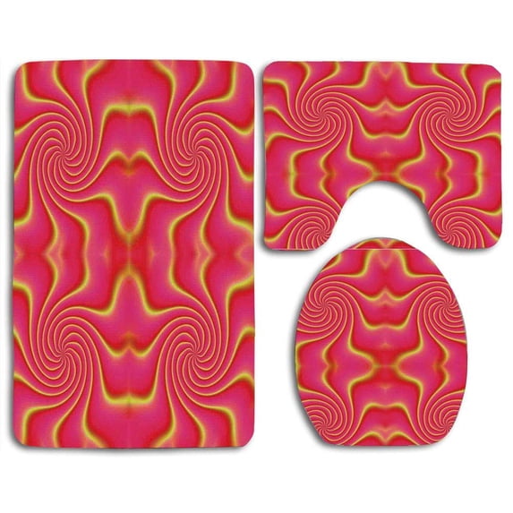 PUDMAD Spires Pop Produced Figural Expanding Shady Lines Nested Shape 3 Piece Bathroom Rugs Set Bath Rug Contour Mat and Toilet Lid Cover