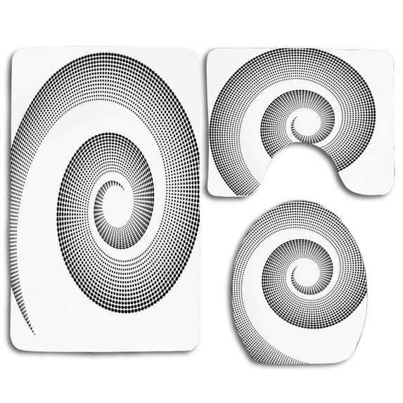 PUDMAD Spires Spiral Dimensional Curve Turns Around an Axis Rotary Moving Parallel to Ring Center 3 Piece Bathroom Rugs Set Bath Rug Contour Mat and Toilet Lid Cover
