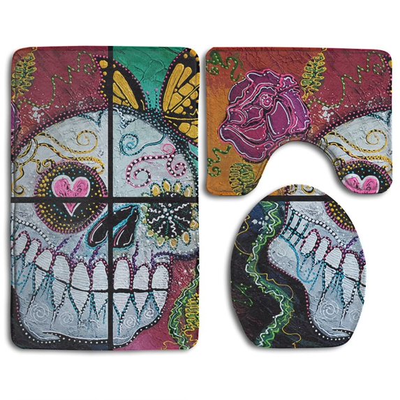 PUDMAD Spirit Returns Skull 3 Piece Bathroom Rugs Set Bath Rug Contour Mat and Toilet Lid Cover