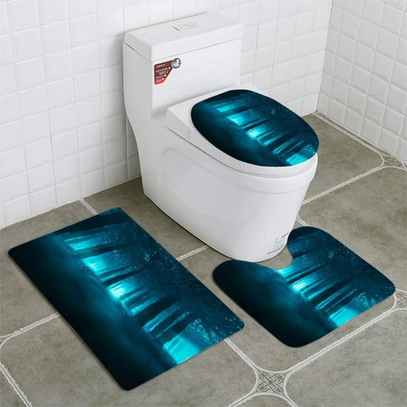 PUDMAD Spooky Forest Concept 3 Piece Bathroom Rugs Set Bath Rug Contour Mat and Toilet Lid Cover