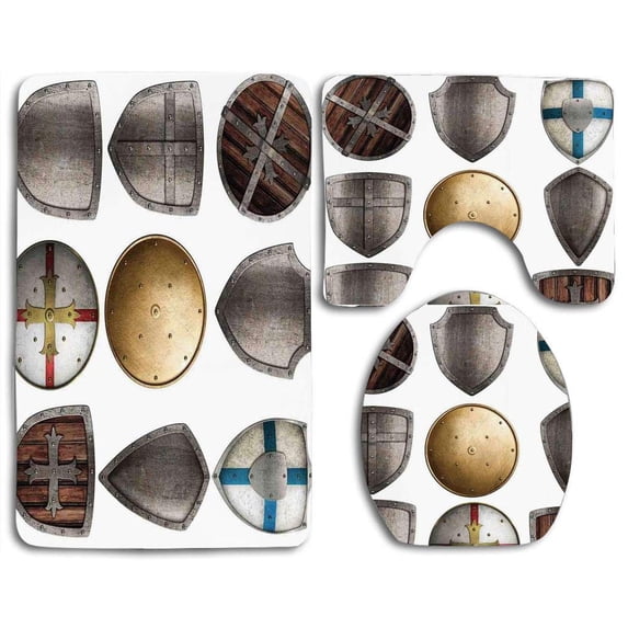 PUDMAD Sports Football Soccer Players in Colorful Shapes 3 Piece Bathroom Rugs Set Bath Rug Contour Mat and Toilet Lid Cover