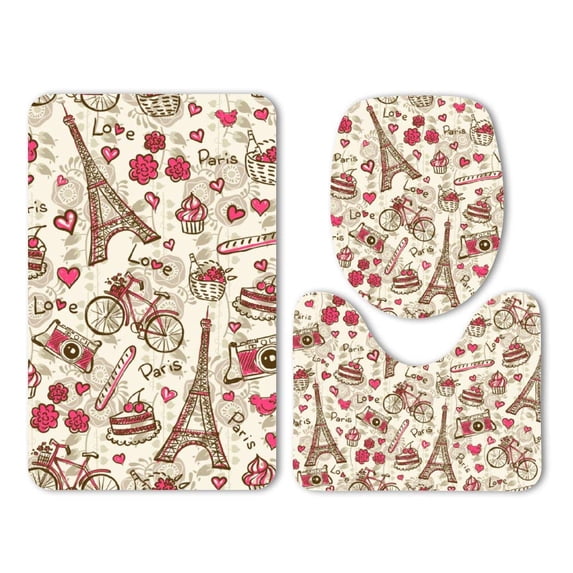 PUDMAD Spring Travel Paris Tower Camera Take Photo 3 Piece Bathroom Rugs Set Bath Rug Contour Mat and Toilet Lid Cover