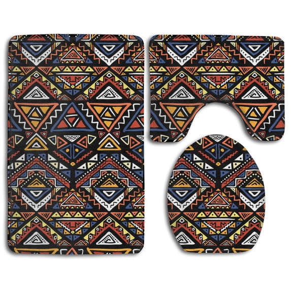 PUDMAD Square Geometric Checked 3 Piece Bathroom Rugs Set Bath Rug Contour Mat and Toilet Lid Cover