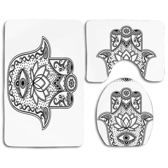PUDMAD Squares Inner Circles Minimalist Mathematical Curves 3 Piece Bathroom Rugs Set Bath Rug Contour Mat and Toilet Lid Cover