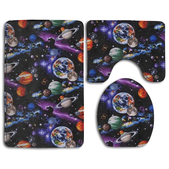 PUDMAD Star 3 Piece Bathroom Rugs Set Bath Rug Contour Mat and Toilet Lid Cover
