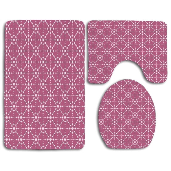 PUDMAD Star Connecting Dots pace Vibrant Dried Rose 3 Piece Bathroom Rugs Set Bath Rug Contour Mat and Toilet Lid Cover