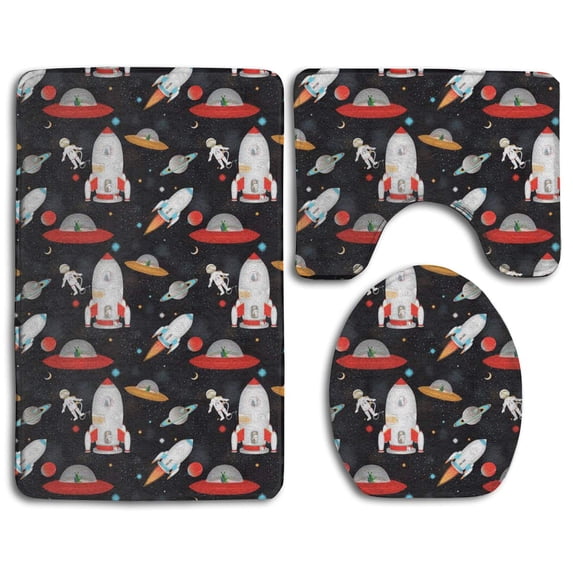 PUDMAD Star Cosmonauts 3 Piece Bathroom Rugs Set Bath Rug Contour Mat and Toilet Lid Cover
