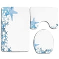 thumbnail image 1 of PUDMAD Starfish Hand Drawn Seastar Silhouettes in Blue Tones Border Ocean 3 Piece Bathroom Rugs Set Bath Rug Contour Mat and Toilet Lid Cover, 1 of 2