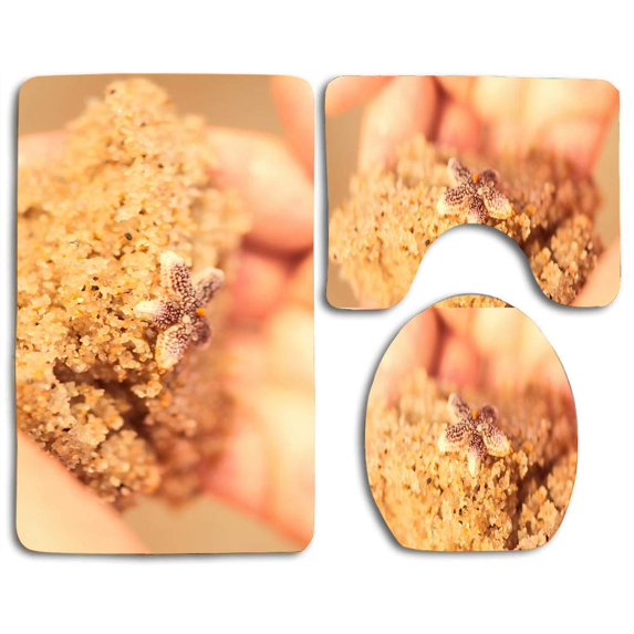 PUDMAD Starfish On Beach 3 Piece Bathroom Rugs Set Bath Rug Contour Mat and Toilet Lid Cover