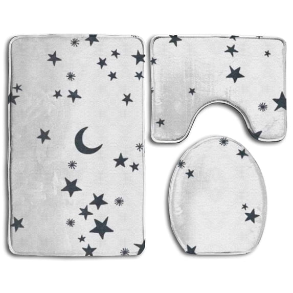 PUDMAD Stars Style 3 Piece Bathroom Rugs Set Bath Rug Contour Mat and Toilet Lid Cover