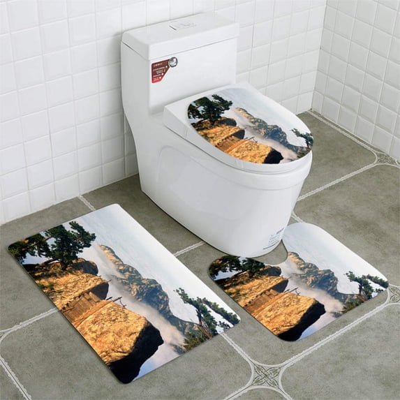 PUDMAD Step into Heaven 3 Piece Bathroom Rugs Set Bath Rug Contour Mat and Toilet Lid Cover