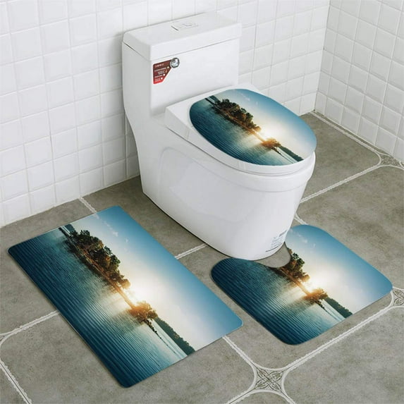 PUDMAD Stockholm Archipelago 3 Piece Bathroom Rugs Set Bath Rug Contour Mat and Toilet Lid Cover