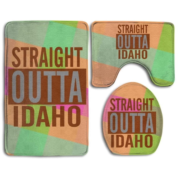 PUDMAD Straight Outta Idaho 3 Piece Bathroom Rugs Set Bath Rug Contour Mat and Toilet Lid Cover