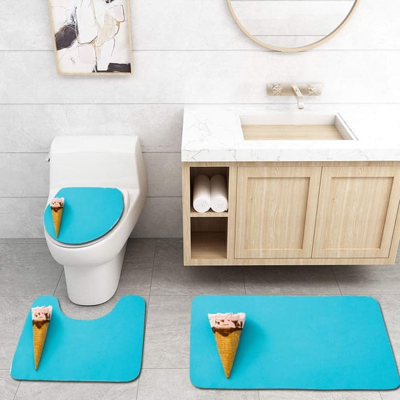PUDMAD Strawberry ice Cream Cone 3 Piece Bathroom Rugs Set Bath Rug Contour Mat and Toilet Lid Cover