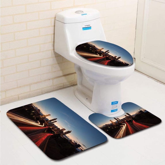 PUDMAD Streaks Through Atlanta Highways at Hour 3 Piece Bathroom Rugs Set Bath Rug Contour Mat and Toilet Lid Cover