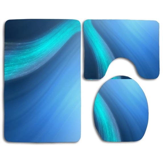 PUDMAD Stream Blue Aero 3 Piece Bathroom Rugs Set Bath Rug Contour Mat and Toilet Lid Cover