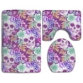 thumbnail image 1 of PUDMAD Sugar Skulls Flowers Purple 3 Piece Bathroom Rugs Set Bath Rug Contour Mat and Toilet Lid Cover, 1 of 2