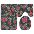 thumbnail image 1 of PUDMAD Sugar Skulls Roses Love Hearts 3 Piece Bathroom Rugs Set Bath Rug Contour Mat and Toilet Lid Cover, 1 of 2