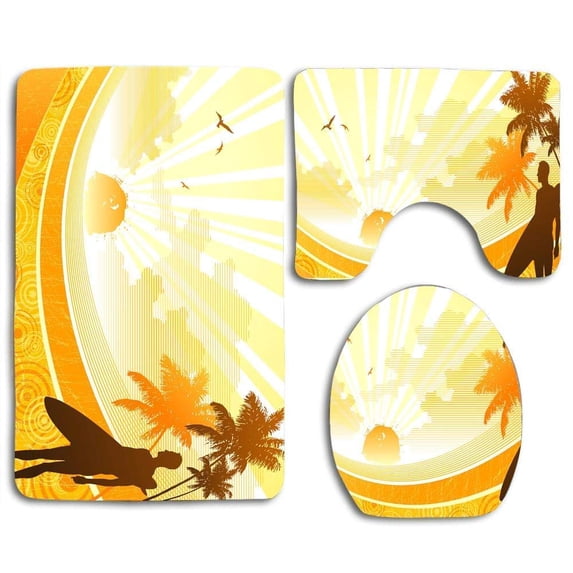 PUDMAD Summer Sport in a Golden Day 3 Piece Bathroom Rugs Set Bath Rug Contour Mat and Toilet Lid Cover