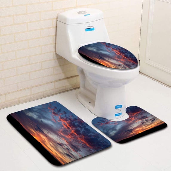 PUDMAD Summer Sunset 3 Piece Bathroom Rugs Set Bath Rug Contour Mat and Toilet Lid Cover