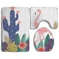 thumbnail image 1 of PUDMAD Summer Tropical Flamingo 3 Piece Bathroom Rugs Set Bath Rug Contour Mat and Toilet Lid Cover, 1 of 2
