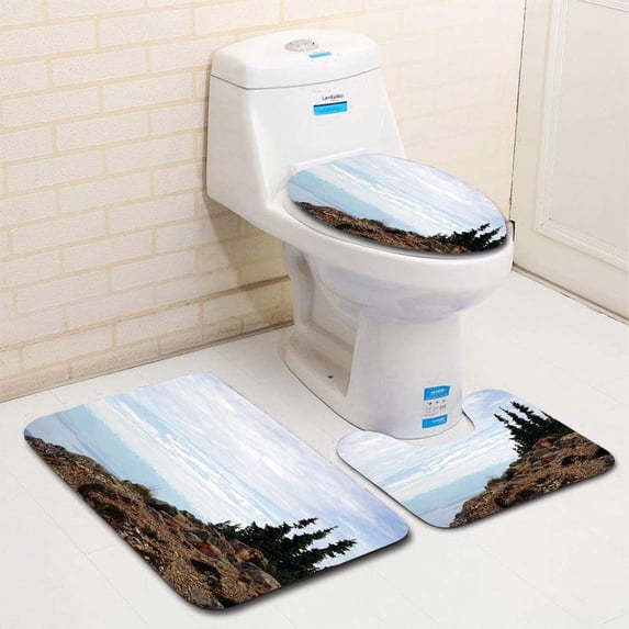 PUDMAD Summit 3 Piece Bathroom Rugs Set Bath Rug Contour Mat and Toilet Lid Cover