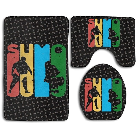 PUDMAD Sumo Vintage 3 Piece Bathroom Rugs Set Bath Rug Contour Mat and Toilet Lid Cover
