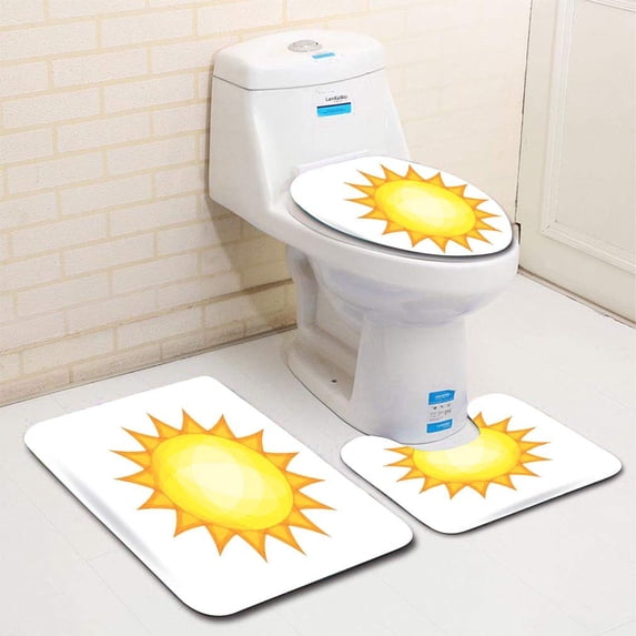 PUDMAD Sun 3 Piece Bathroom Rugs Set Bath Rug Contour Mat and Toilet Lid Cover