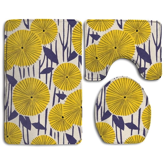 PUDMAD Sunflower 3 Piece Bathroom Rugs Set Bath Rug Contour Mat and Toilet Lid Cover