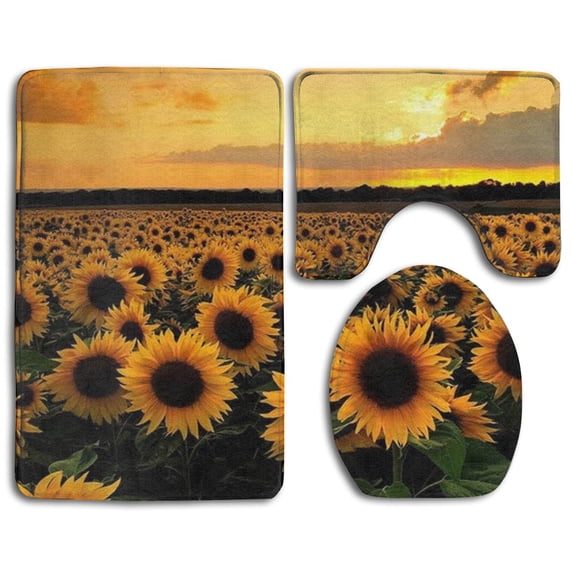 PUDMAD Sunflowers s 3 Piece Bathroom Rugs Set Bath Rug Contour Mat and Toilet Lid Cover