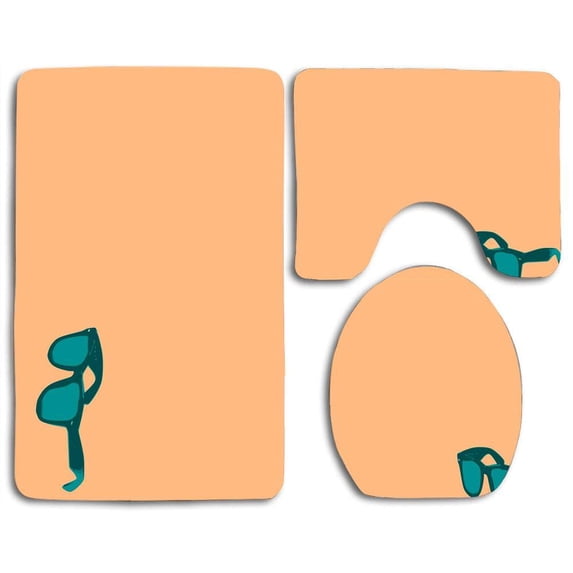 PUDMAD Sunglasses Art 3 Piece Bathroom Rugs Set Bath Rug Contour Mat and Toilet Lid Cover