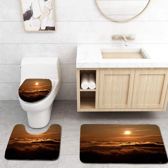 PUDMAD Sunrise 3 Piece Bathroom Rugs Set Bath Rug Contour Mat and Toilet Lid Cover