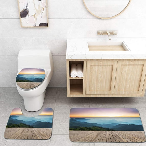 PUDMAD Sunrise 3 Piece Bathroom Rugs Set Bath Rug Contour Mat and Toilet Lid Cover