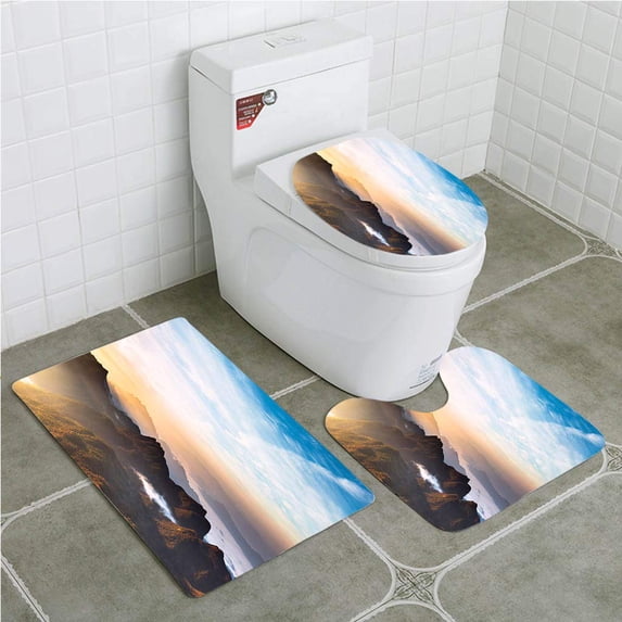 PUDMAD Sunrise Over Adams Peak Sri Lanka 3 Piece Bathroom Rugs Set Bath Rug Contour Mat and Toilet Lid Cover