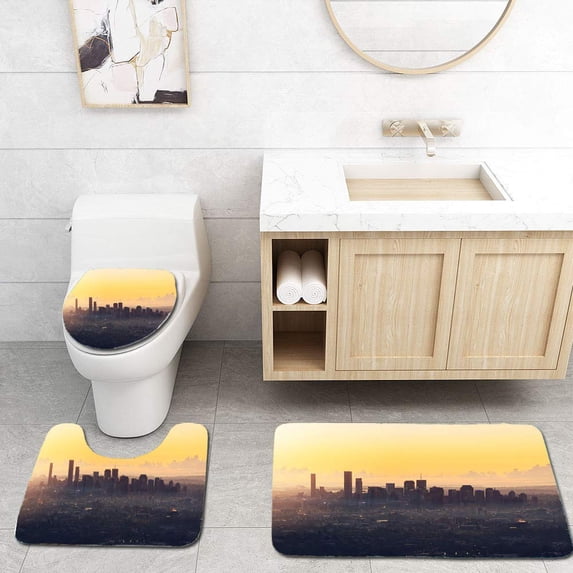 PUDMAD Sunrise View Brisbane City from Mount Coot tha Queenslan 3 Piece Bathroom Rugs Set Bath Rug Contour Mat and Toilet Lid Cover