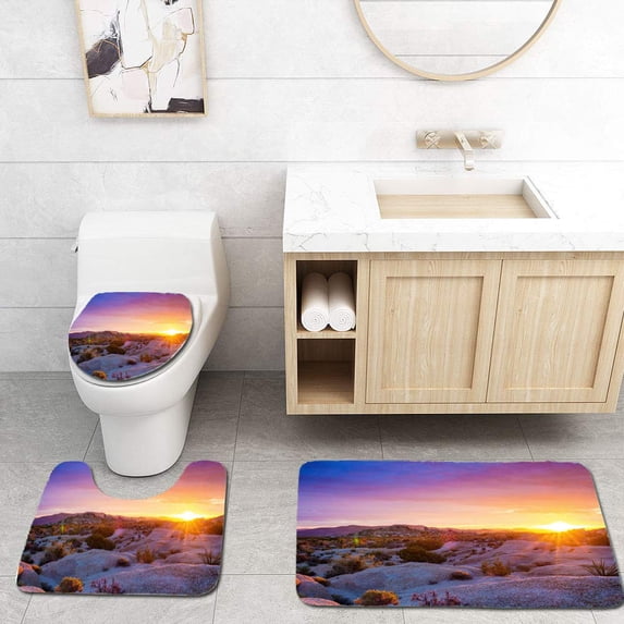PUDMAD Sunrise at Joshua Tree National Park 3 Piece Bathroom Rugs Set Bath Rug Contour Mat and Toilet Lid Cover