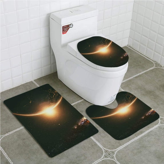 PUDMAD Sunrise seen from Space 3 Piece Bathroom Rugs Set Bath Rug Contour Mat and Toilet Lid Cover