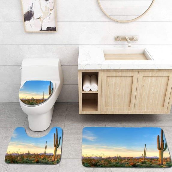PUDMAD Sunset 3 Piece Bathroom Rugs Set Bath Rug Contour Mat and Toilet Lid Cover