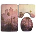 thumbnail image 1 of PUDMAD Sunset Skyscrapers Palm Tree 3 Piece Bathroom Rugs Set Bath Rug Contour Mat and Toilet Lid Cover, 1 of 2
