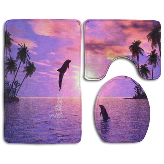 PUDMAD Sunset View 3 Piece Bathroom Rugs Set Bath Rug Contour Mat and Toilet Lid Cover