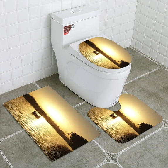 PUDMAD Sunset in houhai Park 3 Piece Bathroom Rugs Set Bath Rug Contour Mat and Toilet Lid Cover