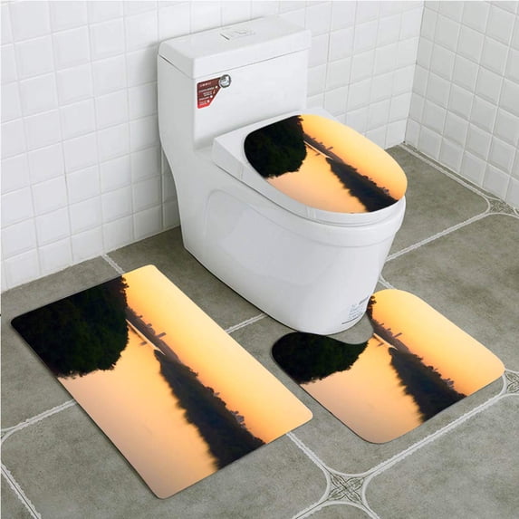 PUDMAD Sunset on Cuiab River Mato Grosso Brazil 3 Piece Bathroom Rugs Set Bath Rug Contour Mat and Toilet Lid Cover