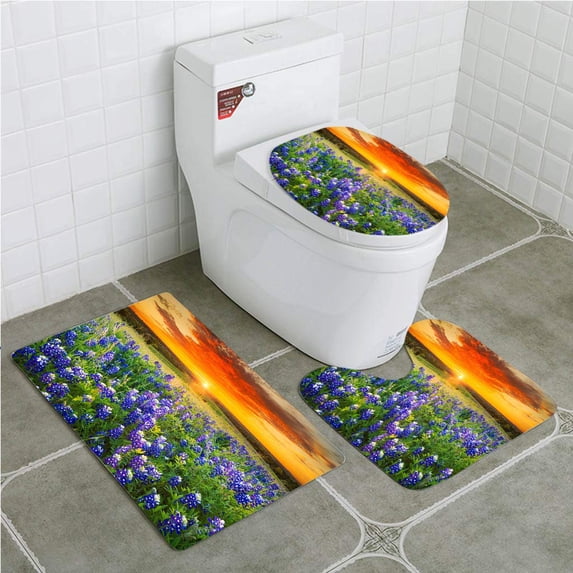 PUDMAD Sunset on Sugar Ridge Road Ennis TX 3 Piece Bathroom Rugs Set Bath Rug Contour Mat and Toilet Lid Cover