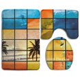 thumbnail image 1 of PUDMAD Surf Dream 3 Piece Bathroom Rugs Set Bath Rug Contour Mat and Toilet Lid Cover, 1 of 2